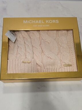 Michael Kors Blush Cable Knit Hat & Scarf Set